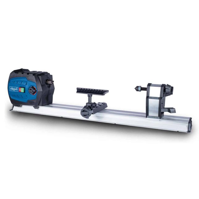 Scheppach wood lathe with tool attachments and holders. Perfect for precise woodturning.